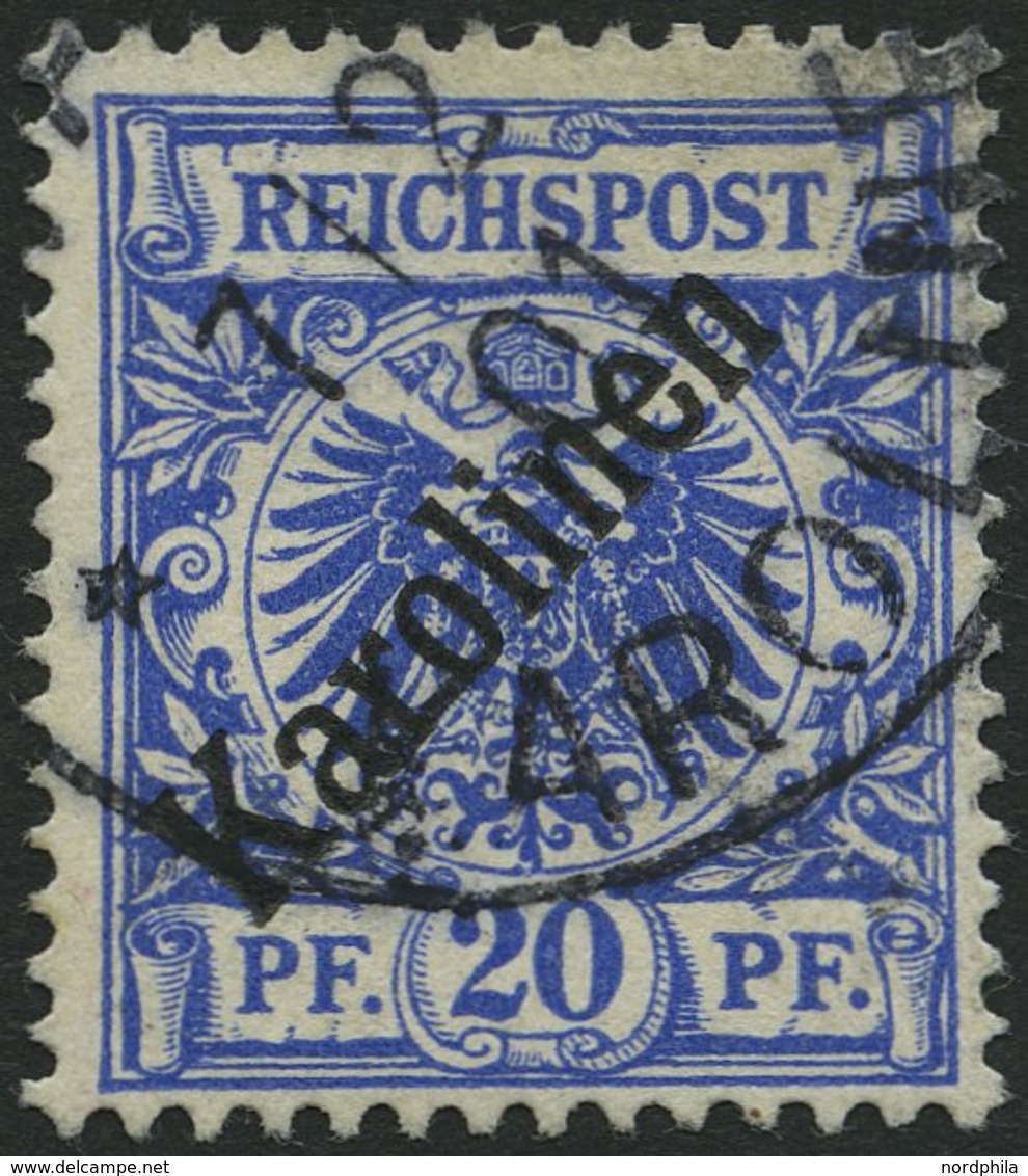 KAROLINEN 4I O, 1899, 20 Pf. Diagonaler Aufdruck, Pracht, Gepr. W. Engel, Mi. 160.- - Karolinen