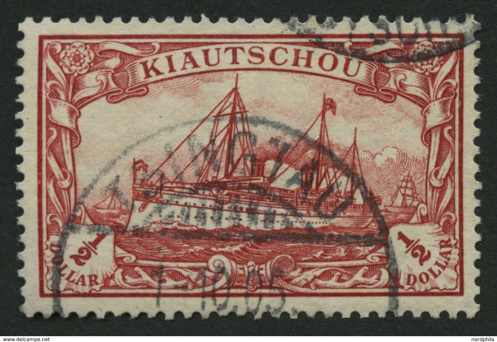 KIAUTSCHOU 24 O, 1905, 1/2 $ Dunkelkarminrot, Ohne Wz., Pracht, Gepr. Jäschke-L., Mi. 100.- - Kiautschou