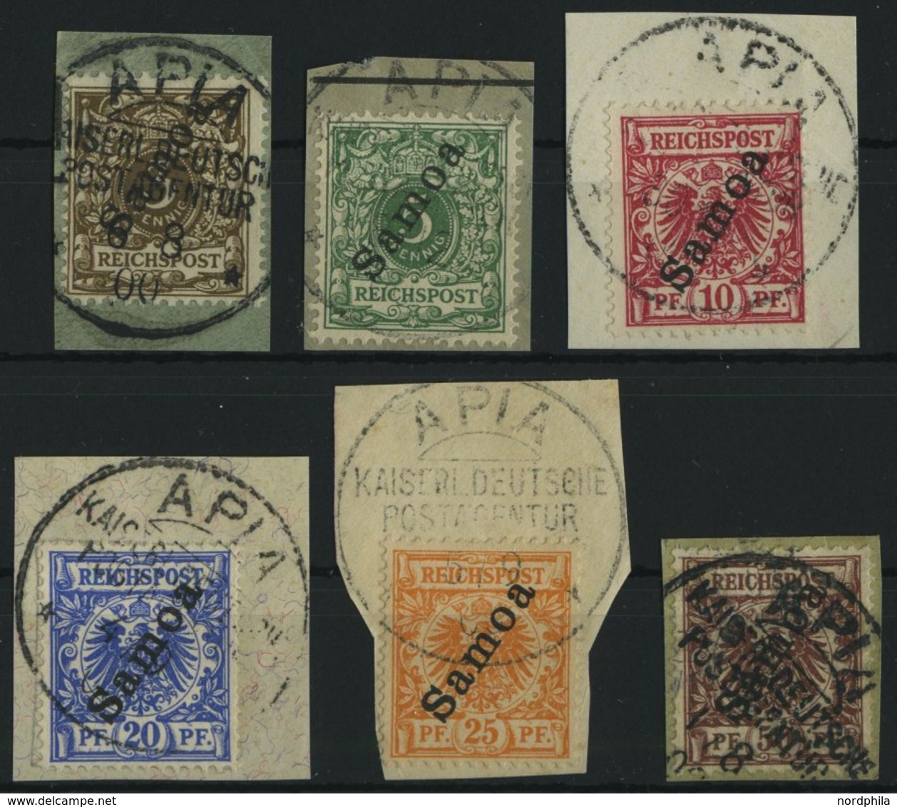 SAMOA 1-6 BrfStk, 1900, Krone/Adler, Prachtsatz Auf Briefstücken, Mi. 260.- - Samoa