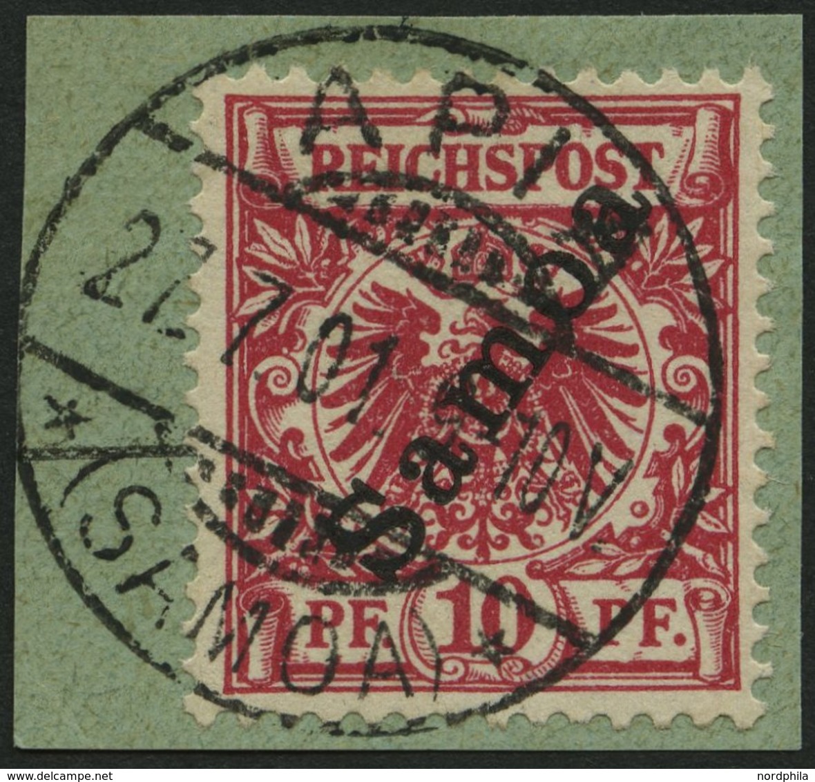 SAMOA 3c BrfStk, 1900, 10 Pf. Lilarot, Prachtbriefstück, Gepr. Jäschke-L., Mi. (170.-) - Samoa