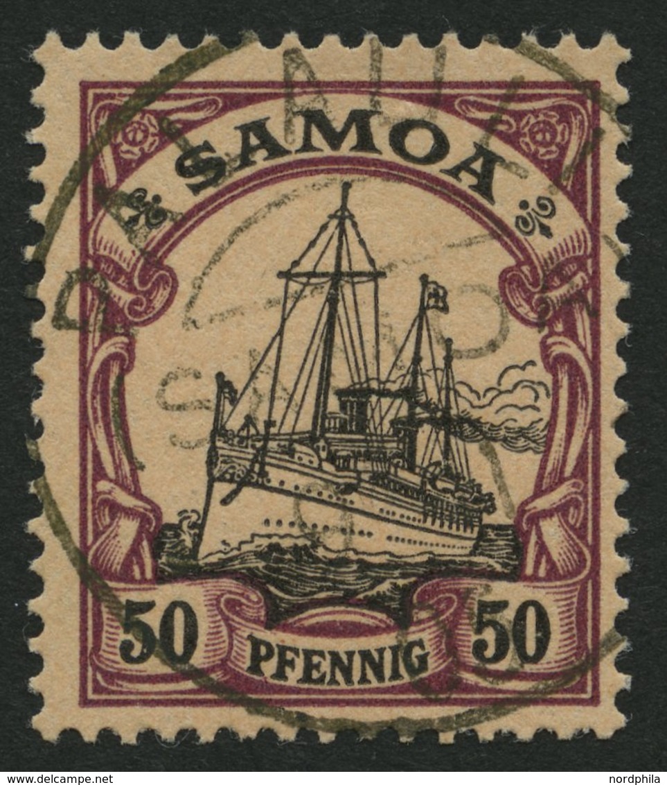 SAMOA 14 O, 1900, 50 Pf. Dunkelbräunlichlila/rotschwarz Auf Mattbraunorange, Stempel PALAULI, Pracht, R! - Samoa