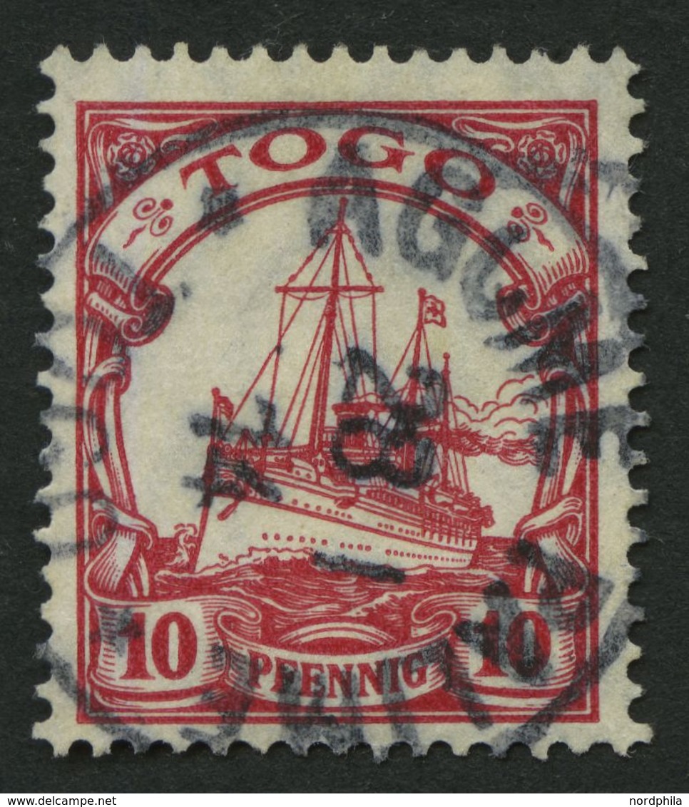 TOGO 22 O, 1913, 10 Pf. Dunkelrotkarmin, Mit Wz., Stempel AGOME PALIME, Winzige Bugspur Sonst Pracht, Mi. 140.- - Togo