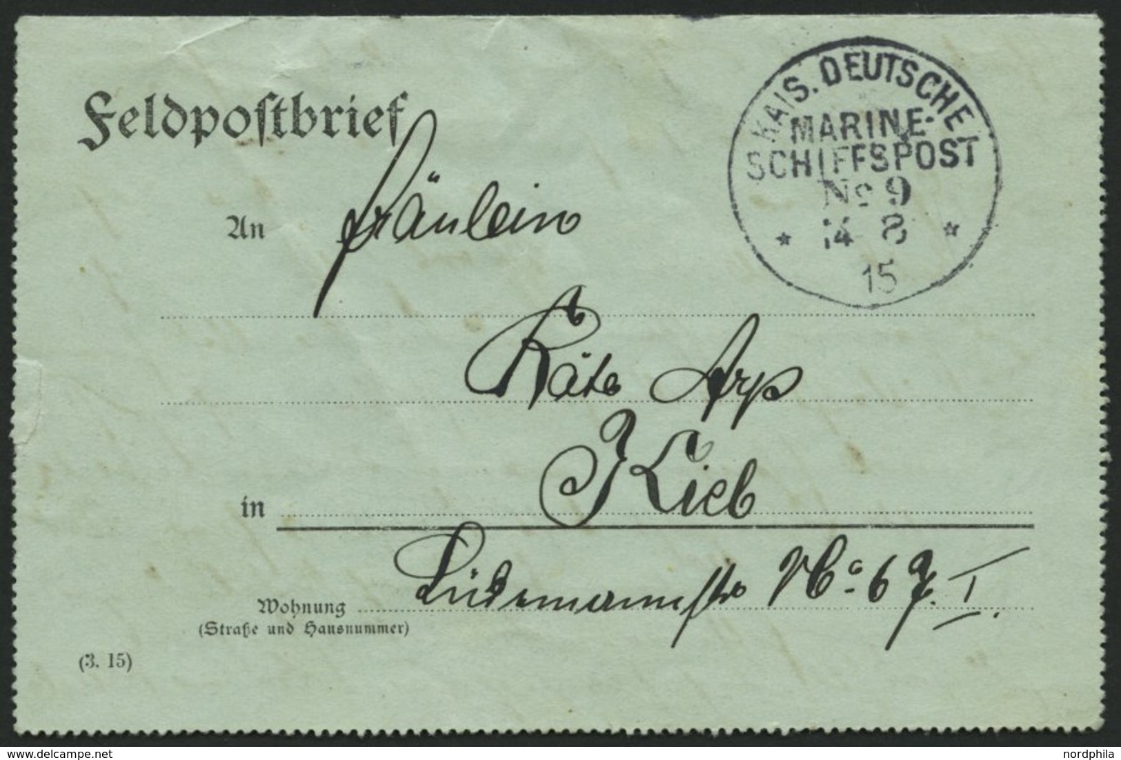 MSP VON 1914 - 1918 9 (SMS DEUTSCHLAND), 14.8.1915, Dekorativer Feldpostkartenbrief, Pracht - Deutsche Post In Der Türkei