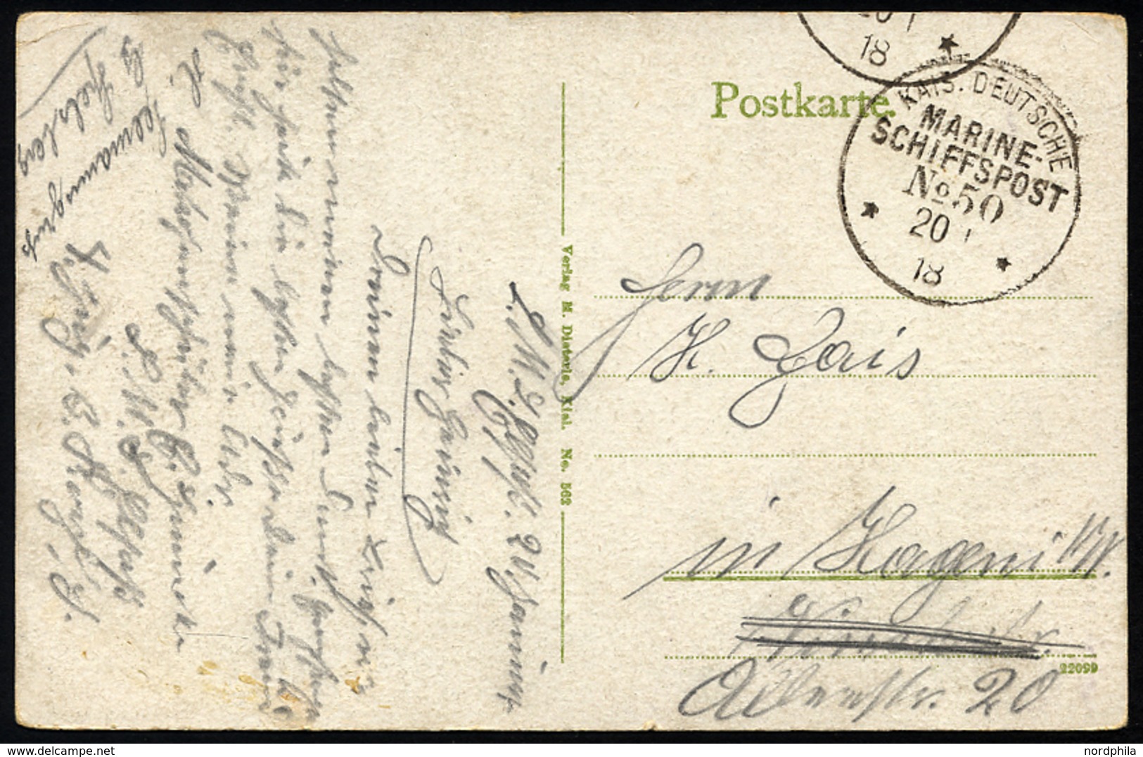 MSP VON 1914 - 1918 50 (Linienschiff ELSASS), 20.1.1918, Feldpost-Ansichtskarte (S.M.S. Thüringen) Von Bord Der Elsaß, P - Deutsche Post In Der Türkei