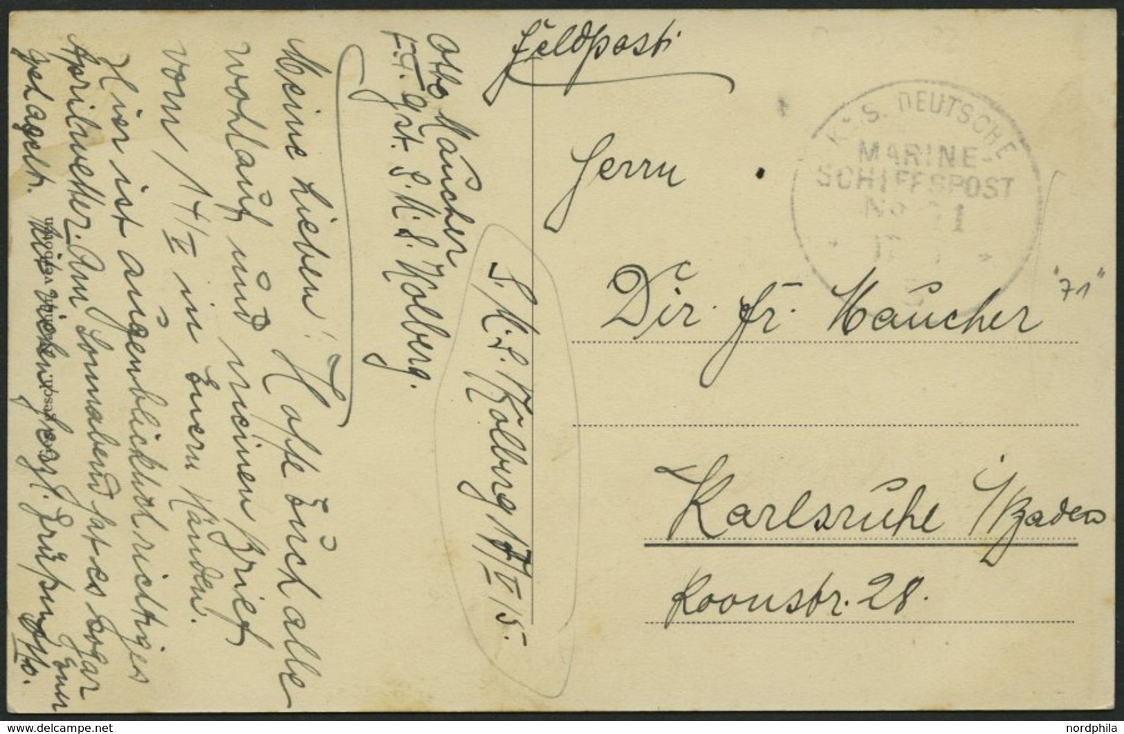 MSP VON 1914 - 1918 71 (Kleiner Kreuzer KOLBERG), 17.5.1915, Feldpost-Ansichtskarte (S.M.S. Emden) Von Bord Der Kolberg, - Deutsche Post In Der Türkei