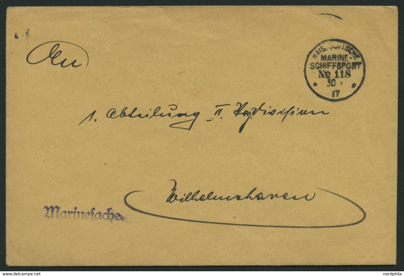 MSP VON 1914 - 1918 118 (16. T-Boots-Halbflottille), 30.7.1917, Dienstbrief (Marinesache) Der Kassenverwaltung Der 16. T - Deutsche Post In Der Türkei