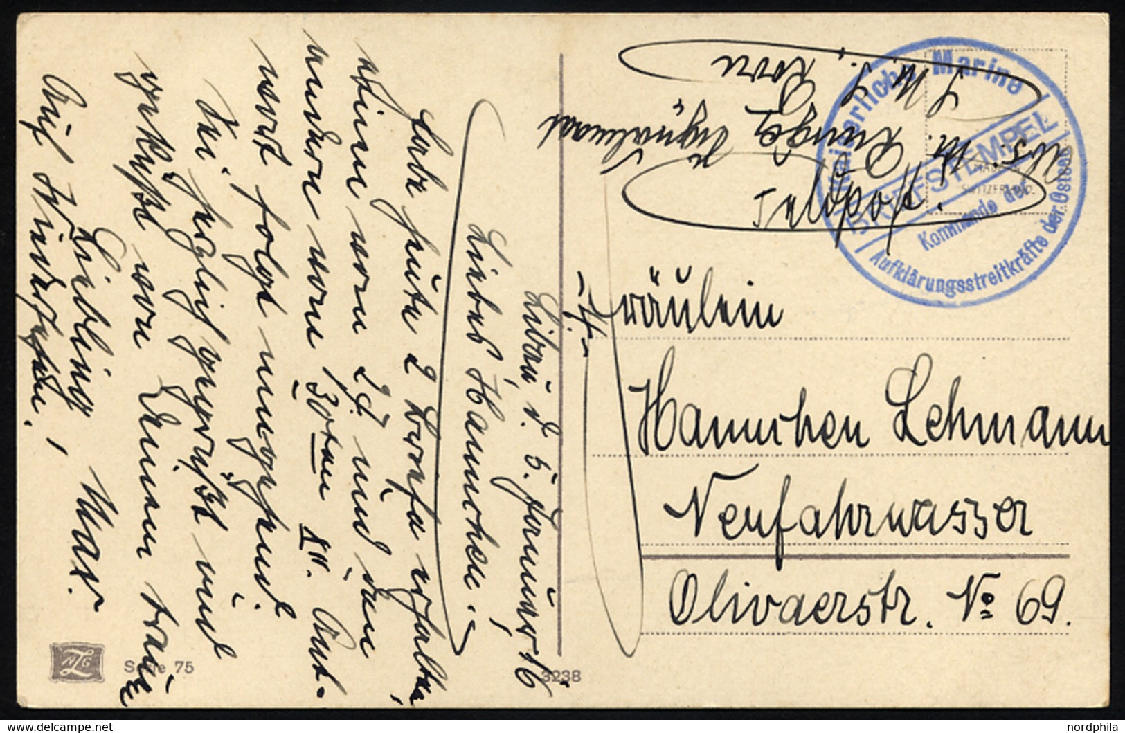 MSP VON 1914 - 1918 (Großer Kreuzer ROON), 5.1.1916, Blauer Briefstempel, Feldpost-Ansichtskarte Von Bord Der Roon, Prac - Turkey (offices)