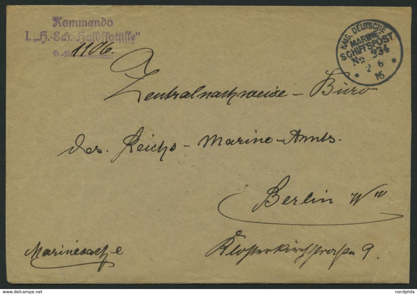 MSP VON 1914 - 1918 234 (I. Handelsschutz-Halbflottille), 2.6.1916, Marinesache (Dienstbrief) Des Kommandos Der I. Hande - Deutsche Post In Der Türkei