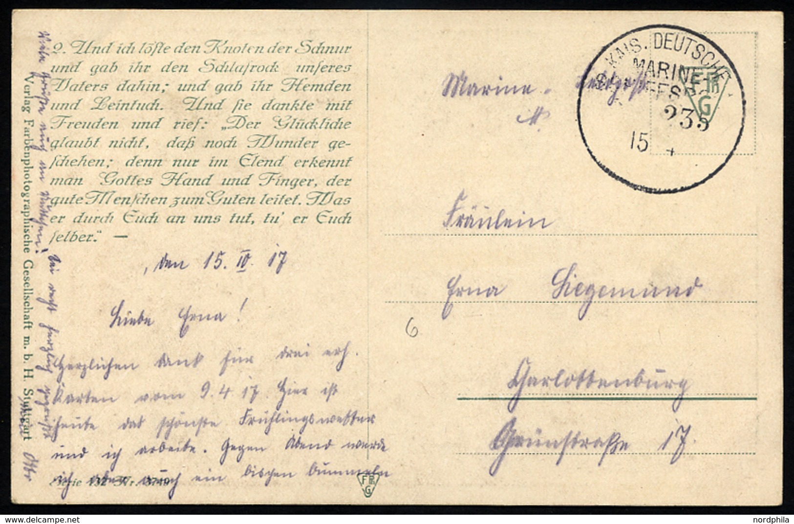 MSP VON 1914 - 1918 235 (2. Halbflottille Der Handelsschutzflottille), 15.10.1917, Feldpost-Künstlerkarte Nach Charlotte - Deutsche Post In Der Türkei