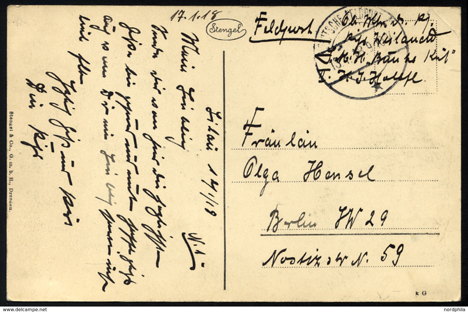 MSP VON 1914 - 1918 235 (2. Halbflottille Der Handelsschutzflottille), 13.1.1918, Datumsstempel, Feldpost-Ansichtskarte  - Deutsche Post In Der Türkei