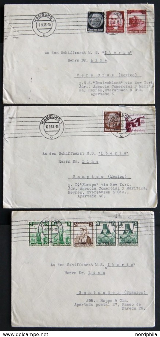 LOTS 1935, 3 Verschiedene Briefe An Den Schiffsarzt Der M.S. Iberia Nach Mexico Und Spanien, Feinst - Marítimo
