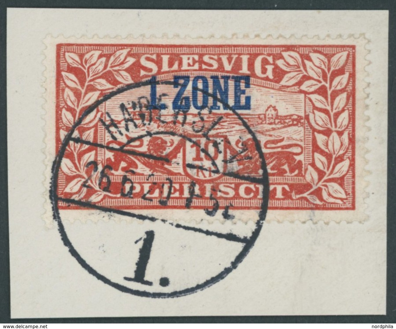 SCHLESWIG 28b BrfStk, 1920, 10 Kr. 1. Zone, Aufdruck Blau, Prachtbriefstück, Gepr. Gruber, Mi. (240.-) - Sonstige & Ohne Zuordnung