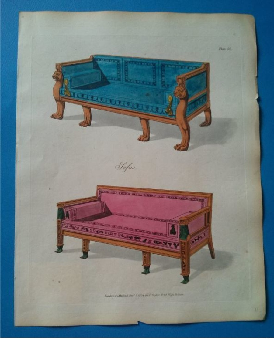 Sofas, Gravure Ancienne Aquarellée Publié En 1804. - Stampe & Incisioni