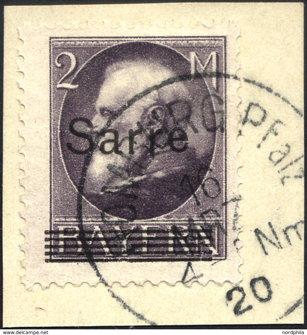 SAARGEBIET 28b BrfStk, 1920, 2 M. Schwarzgrauviolett Bayern-Sarre, Prachtbriefstück, Gepr. Burger, Mi. (170.-) - Sonstige & Ohne Zuordnung