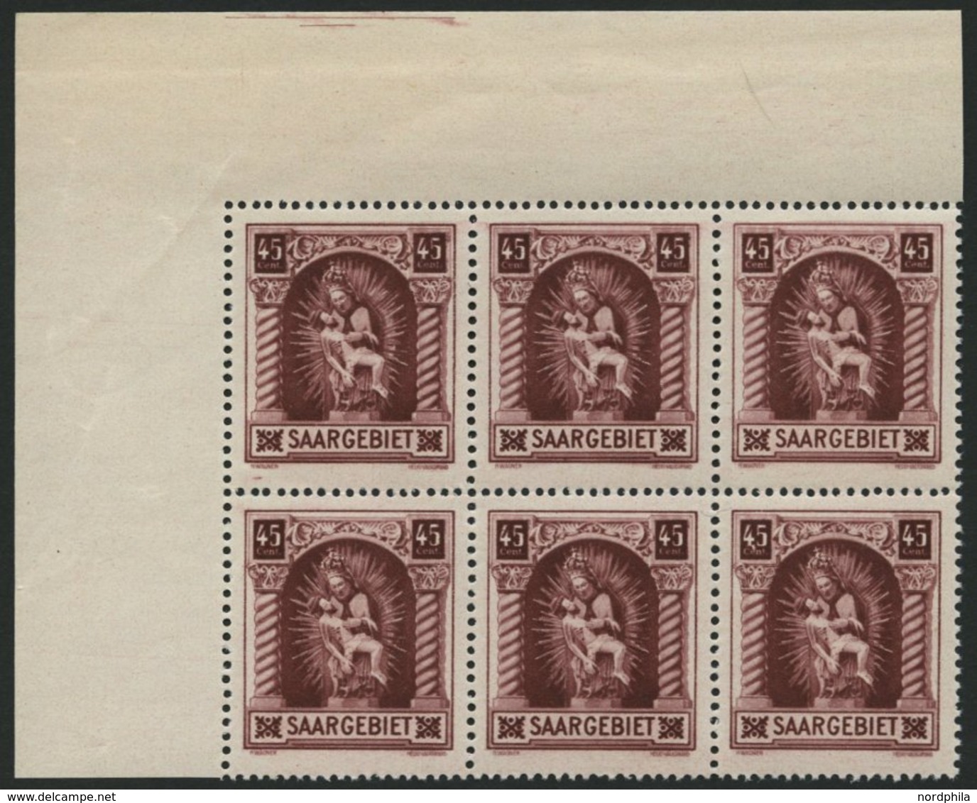 SAARGEBIET 102I **, 1925, 45 C. Madonna Im Oberen Linken Eckrandsechserblock, Dabei Feld 10 Mit Abart 4.5 Statt 45 Cent. - Sonstige & Ohne Zuordnung