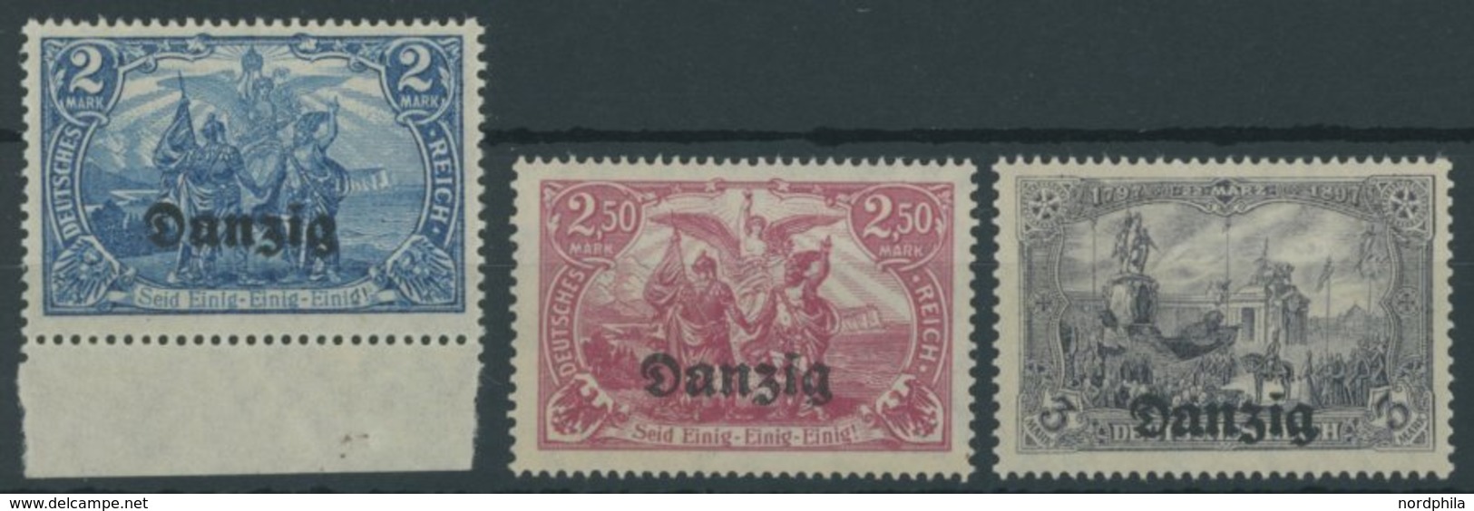 FREIE STADT DANZIG 11-13 **, 1920, 2 - 3 M. Danzig, 3 Postfrische Prachtwerte, Mi. 90.- - Sonstige & Ohne Zuordnung