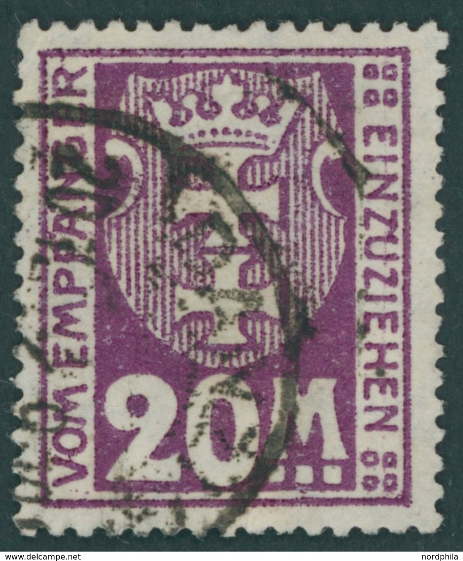 PORTOMARKEN P 14 O, 1922, 20 M. Dunkelviolettpurpur, Pracht, Gepr. Soecknick Und Infla, Mi. 80.- - Sonstige & Ohne Zuordnung