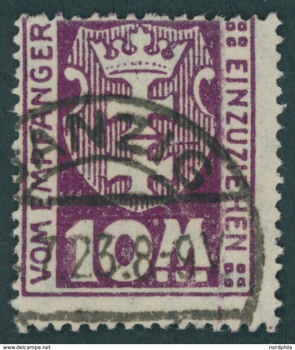 PORTOMARKEN P 21X O, 1923, 10 M. Dunkelpurpur, Wz. 3X, Pacht, Gepr. Infla, Mi. 300.- - Sonstige & Ohne Zuordnung