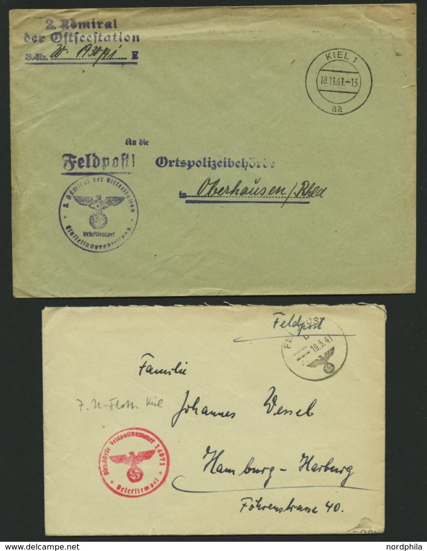 FELDPOST II. WK BELEGE 1940-45, 17 Feldpostbelege Mit Verschiedenen Briefstempeln Aus KIEL, Dabei Segelschulschiff Gorch - Besetzungen 1938-45