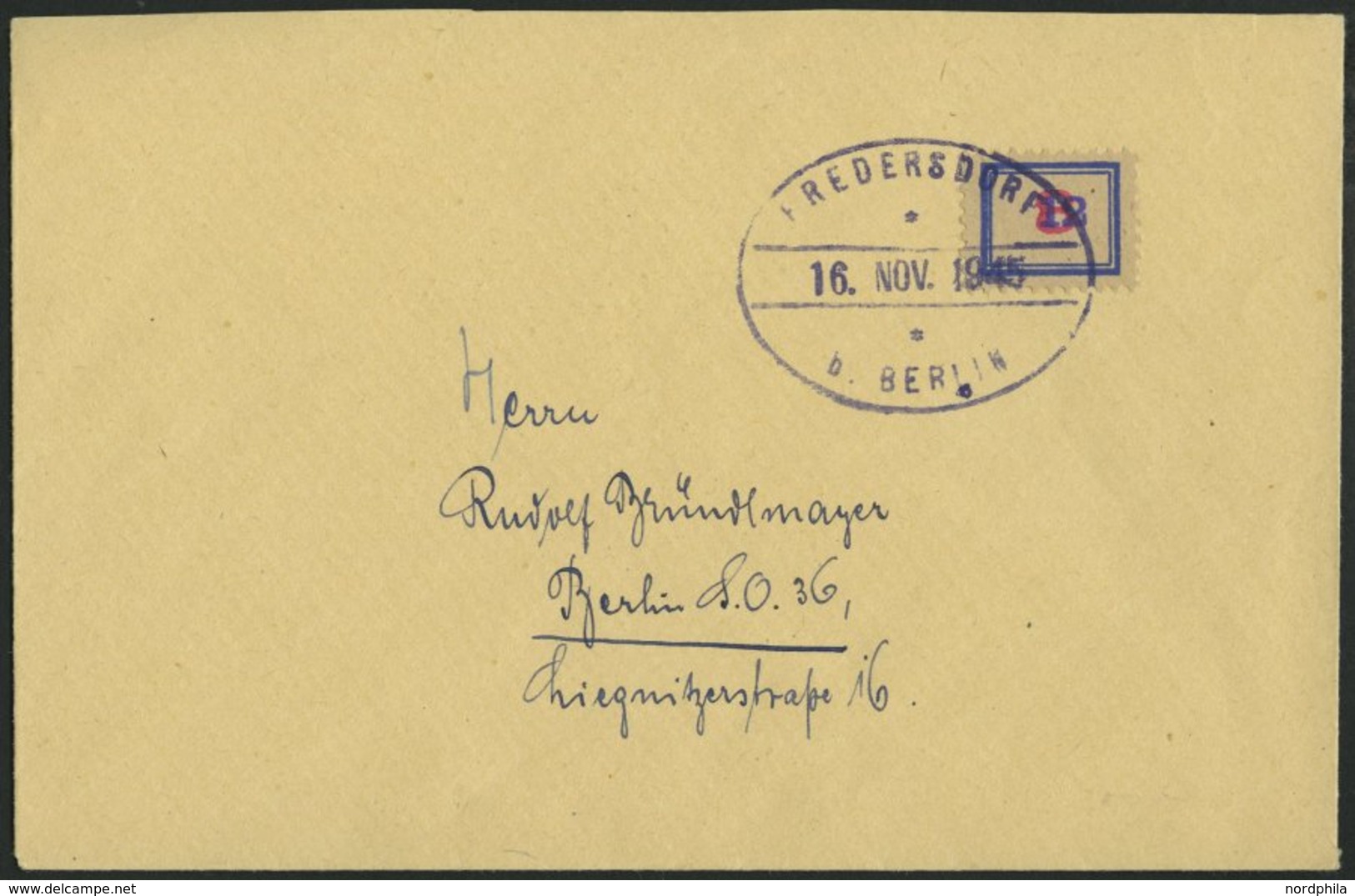 FREDERSDORF Sp 125 BRIEF, 1945, 12 Pf. Auf 8 Pf. Provisorium Auf Prachtbrief - Privatpost