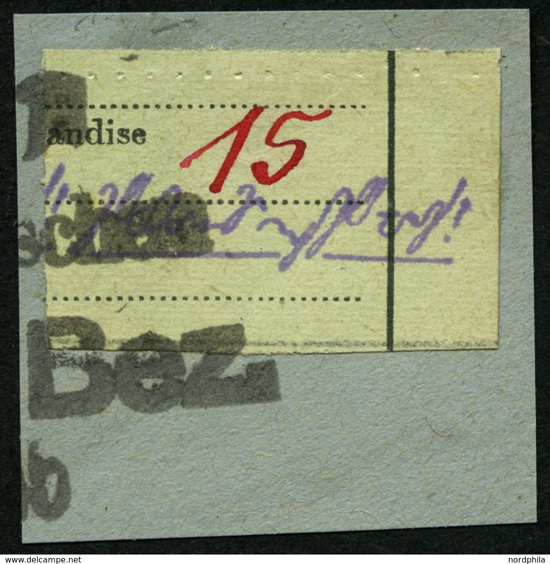 GROSSRÄSCHEN-VORLÄUFER V 11a BrfStk, 1945, 15 Pf. Zollformular, Nur Eine Wertangabe, Prachtbriefstück, Mi. (400.-) - Privatpost