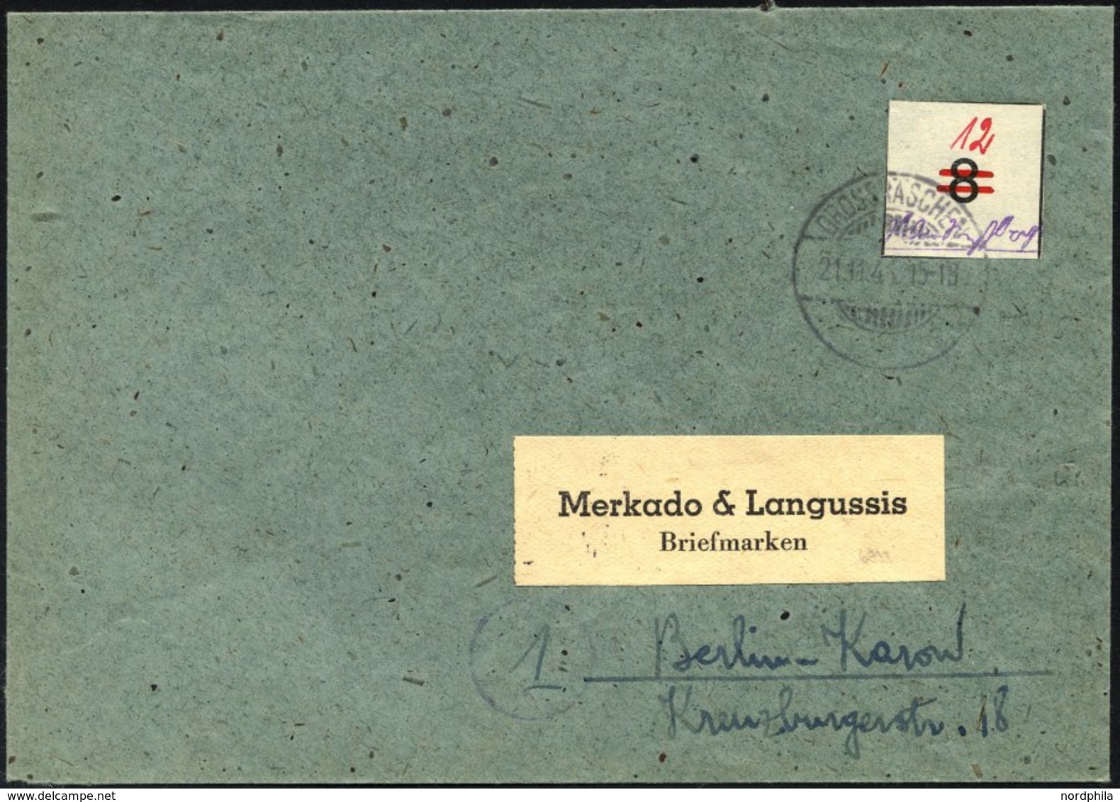 GROSSRÄSCHEN-VORLÄUFER V 26U BRIEF, 1945, 12 Pf. Rot, Ungezähnt, Prachtbrief, Gepr. Zierer, Mi. 800.- - Private & Local Mails