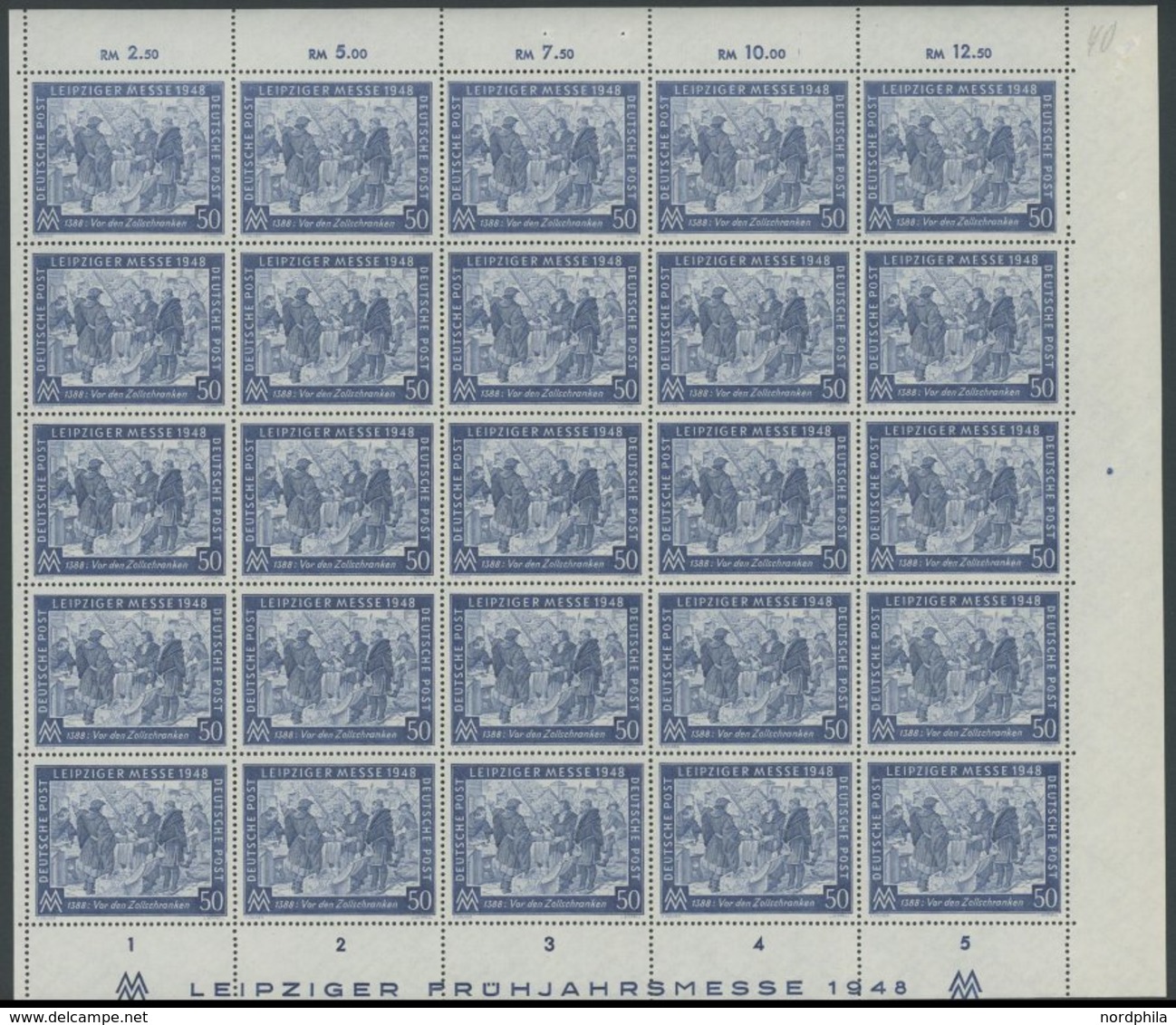 ALLIIERTE BES. 967II,III **, 1948, 50 Pf. Leipziger Frühjahrsmesse Im Bogen (25), Dabei Die Abarten Auf Feld 12 Und 19,  - Sonstige & Ohne Zuordnung