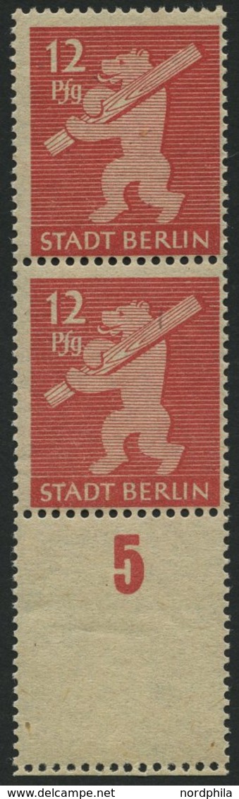 BERLIN UND BRANDENBURG 5AAwaxL **, 1945, 12 Pf. Mittelkarminrot, Graurosa Papier, Glatte Gummierung, Im Senkrechten Paar - Sonstige & Ohne Zuordnung