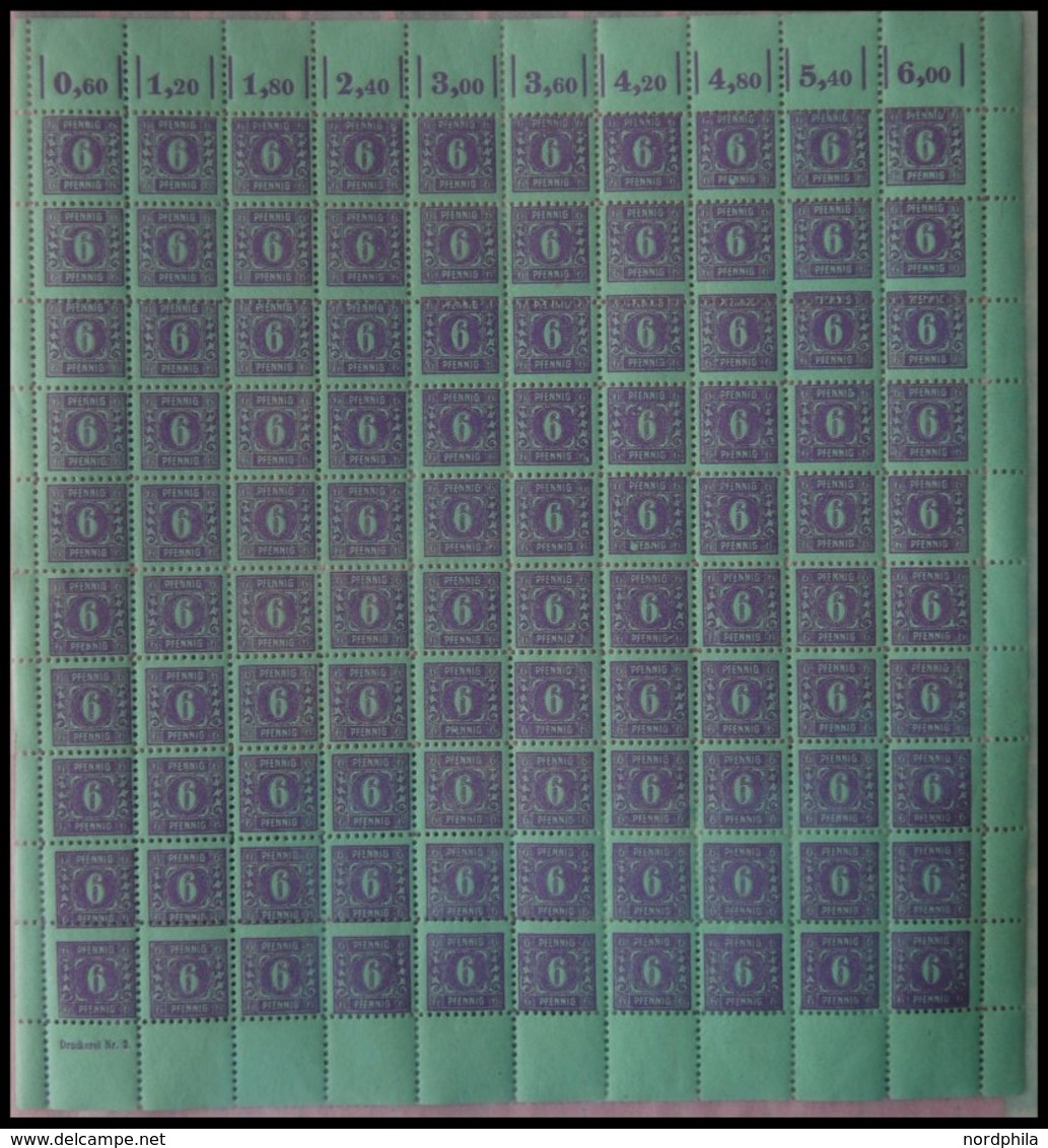 MECKLENBURG-VORPOMMERN 10x **, 1946, 6 Pf. Grauviolett Auf Hellbläulichgrün Im Bogen (100), Dabei U.a. Plattenfehler VII - Sonstige & Ohne Zuordnung