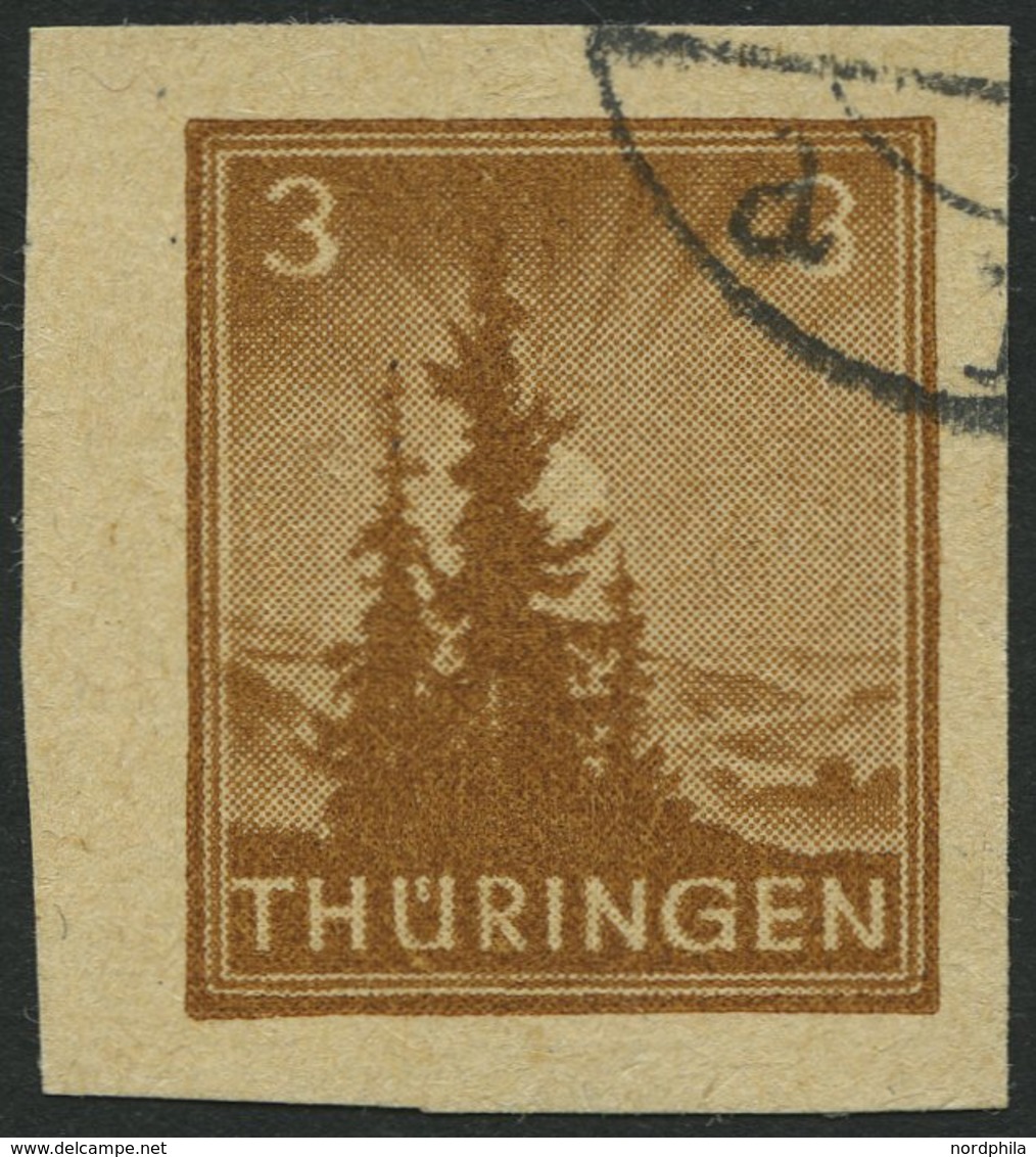 THÜRINGEN 92V2 O, 1946, Versuchsdruck: 3 Pf. Braunocker, Pracht, Gepr. Sturm, Mi. 240.- - Other & Unclassified