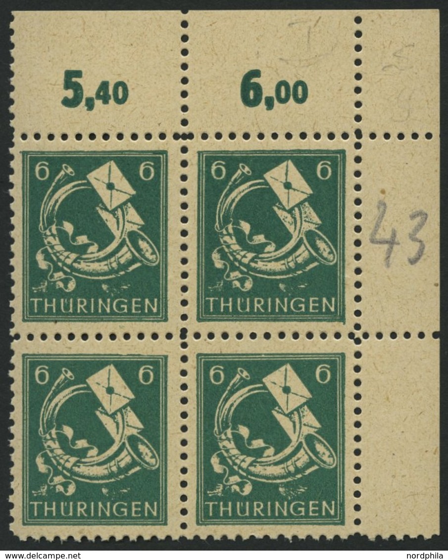 THÜRINGEN 95AXbs VB **, 1945, 6 Pf. Schwärzlichbläulichgrün, Vollgummierung, Hellchromgelbes Papier, Hochglanzgummierung - Sonstige & Ohne Zuordnung