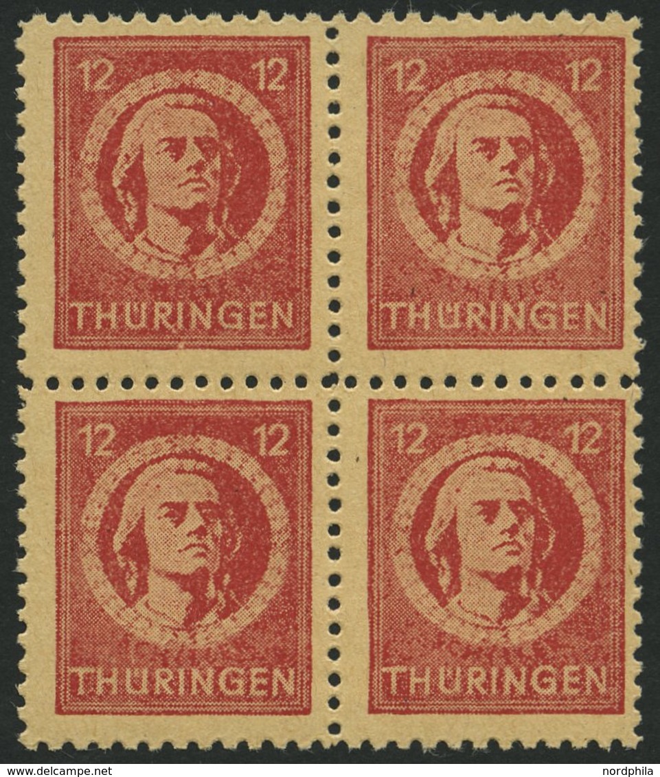 THÜRINGEN 97AXar VB **, 1945, 12 Pf. Karminrot, Vollgummierung, Hellchromgelbes Papier, Dicke Gummierung, Type I, Im Vie - Sonstige & Ohne Zuordnung