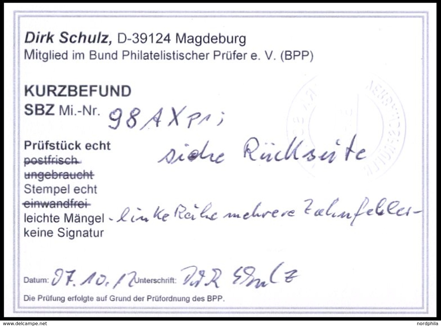 THÜRINGEN 98AXp1 O, 1945, 20 Pf. Preußischblau, Gezähnt, Vollgummierung, Dickes Papier, Steigende Papierstreifung, Links - Sonstige & Ohne Zuordnung