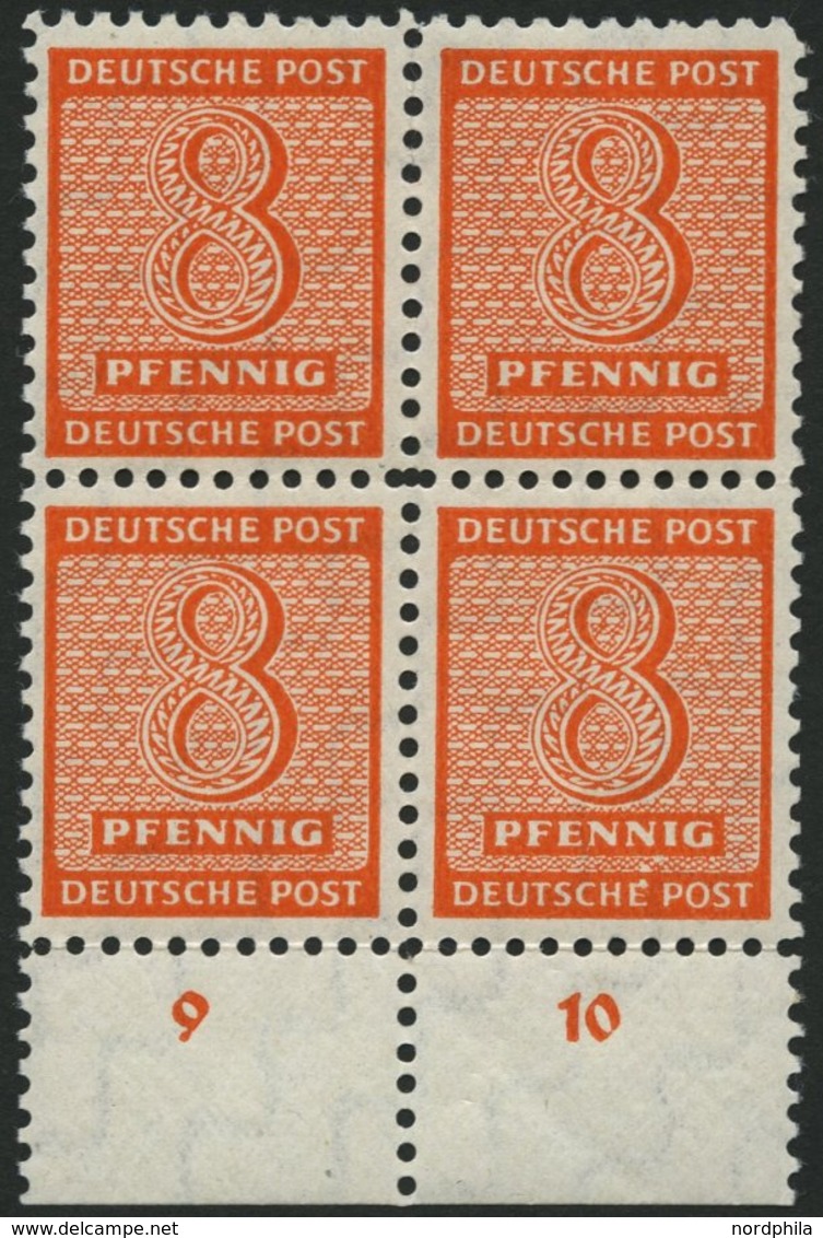 WEST-SACHSEN 122X VB **, 1945, 8 Pf. Versuchszähnung, Im Viererblock Vom Unterrand, Dabei Plattenfehler 122I, Pracht, Ge - Sonstige & Ohne Zuordnung