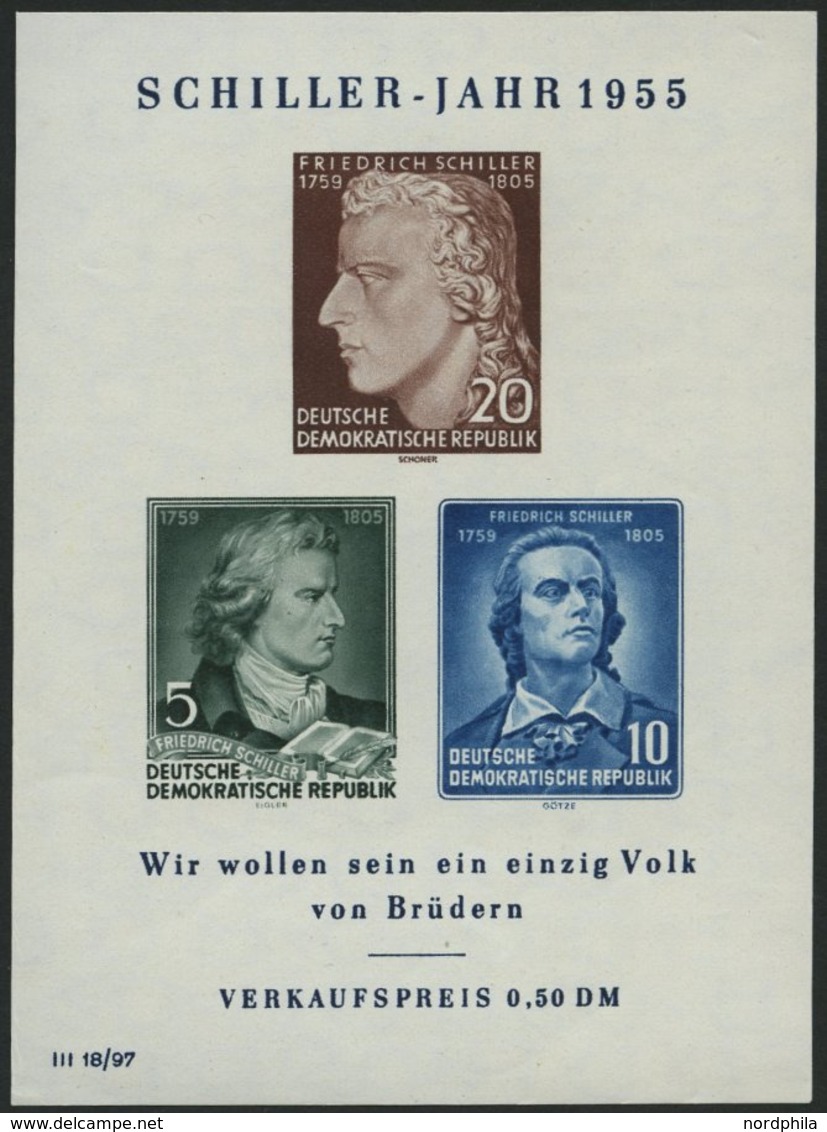 DDR Bl. 12II **, 1955, Block Schiller Mit Abart Gesicht Mit 2 Warzen, Pracht, Mi. 300.- - Sonstige & Ohne Zuordnung