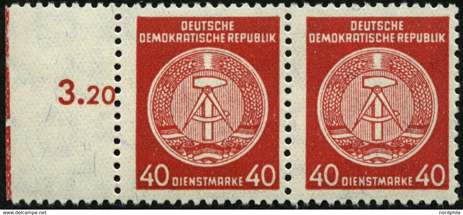 DIENSTMARKEN A D 33XI Paar **, 1956, 40 Pf. Rot, Faserpapier, Wz. 2XI, Im Waagerechten Paar Vom Linken Rand, Pracht, Mi. - Sonstige & Ohne Zuordnung