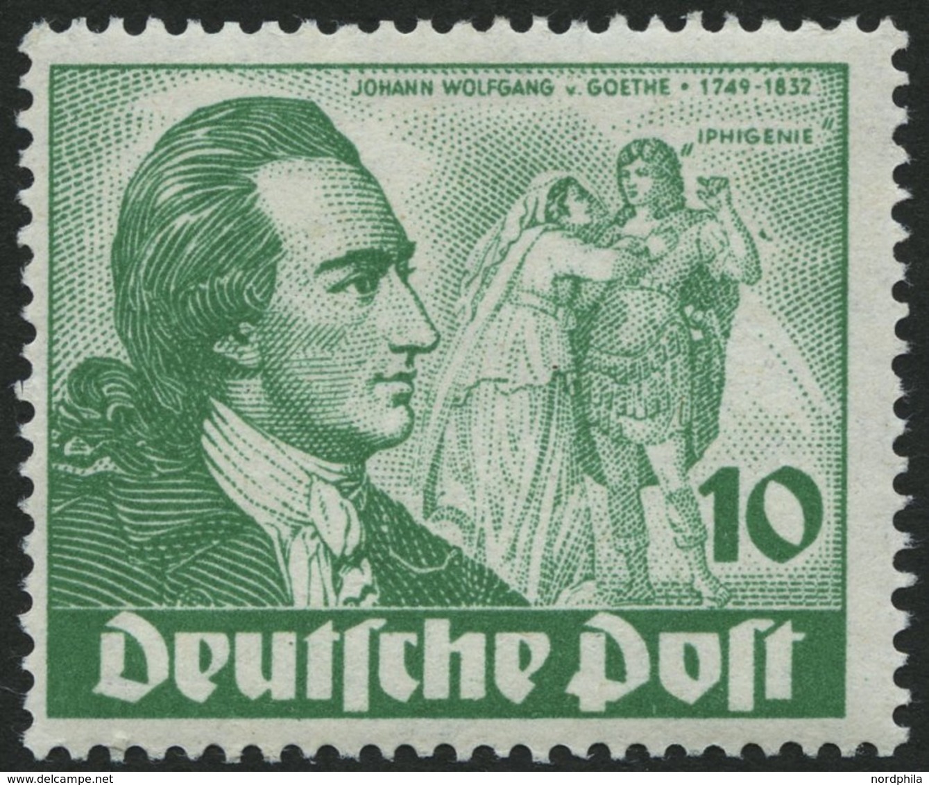 BERLIN 61I **, 1949, 10 Pf. Goethe Mit Abart Farbfleck Neben Rechtem Unterarm Des Darstellers, Normale Zähnung, Pracht,  - Sonstige & Ohne Zuordnung