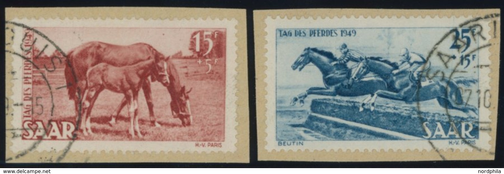 SAARLAND 265/6 BrfStk, 1949, Tag Des Pferdes Auf Briefstücken, Pracht, Kurzbefund Geigle, Mi. 85.- - Sonstige & Ohne Zuordnung