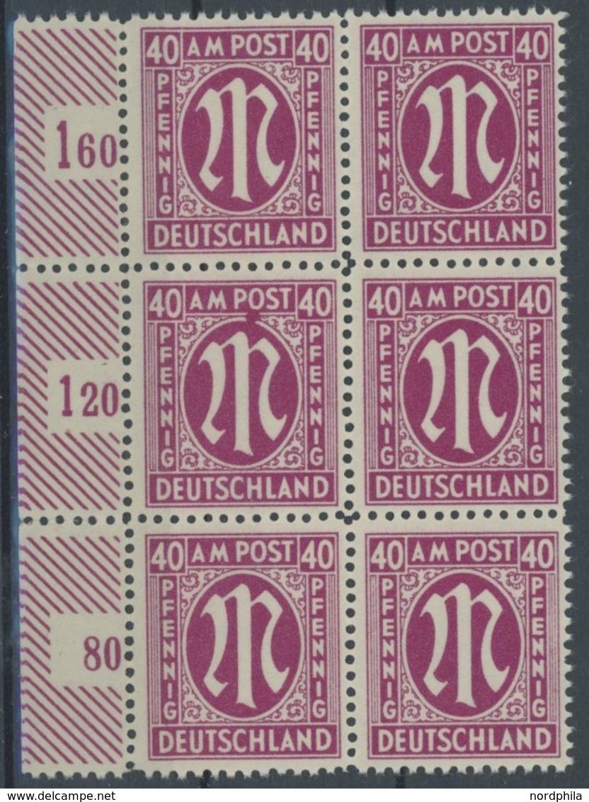 AMERIK. U. BRITISCHE ZONE 30XIV **, 1945, 40 Pf. Magenta Im Randsechserblock, Dabei Feld 71 Mit Plattenfehler Großer Far - Sonstige & Ohne Zuordnung