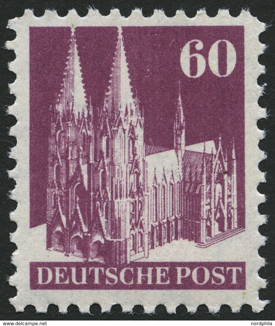 AMERIK. U. BRITISCHE ZONE 93IWB **, 1948, 60 Pf. Dunkelbraunlila, Type I, Wz. 1W, Gezähnt L 11, Pracht, Mi. 100.- - Sonstige & Ohne Zuordnung