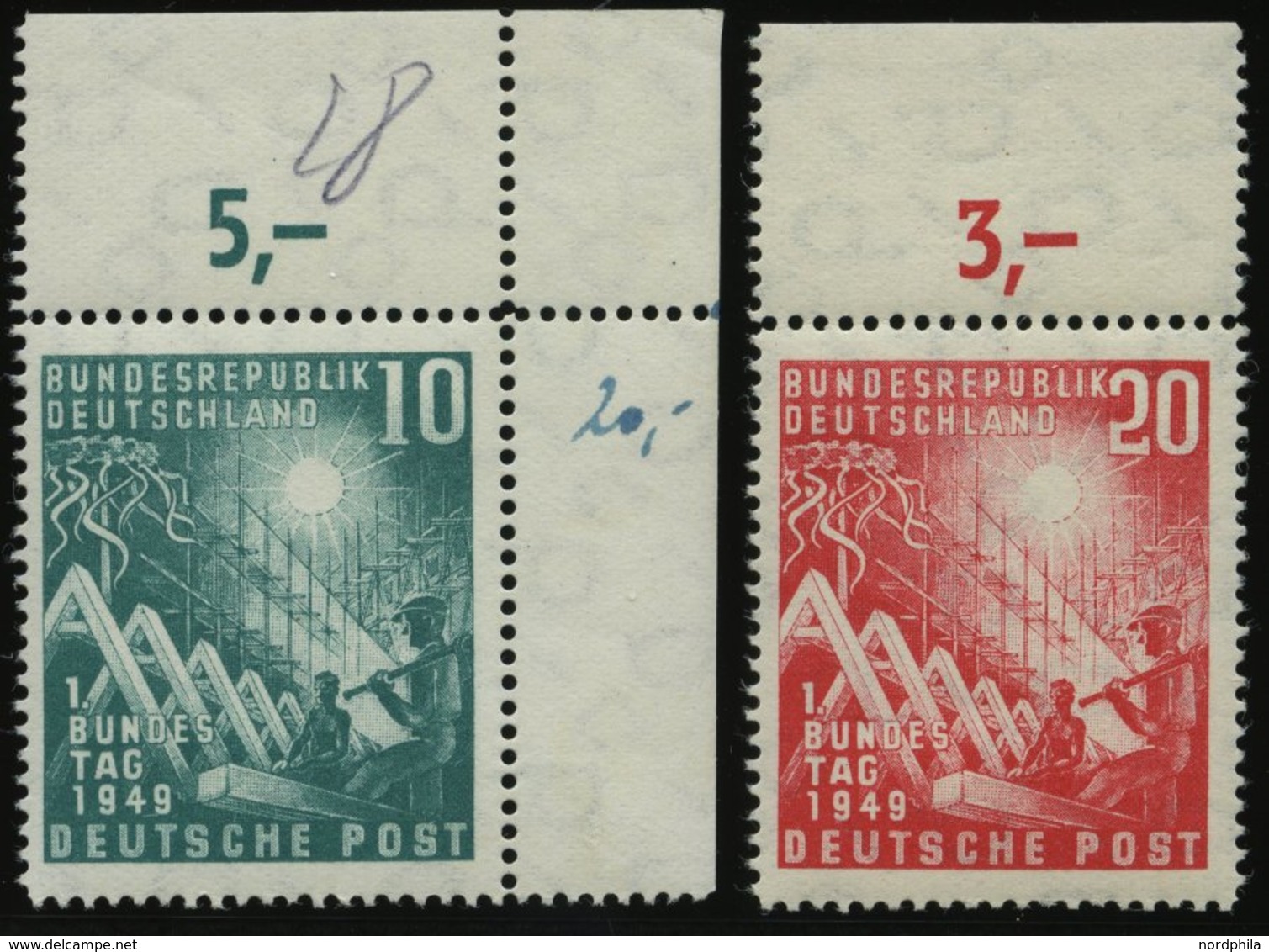 BUNDESREPUBLIK 111/2 **, 1949, Bundestag Vom Oberrand, Pracht - Gebraucht