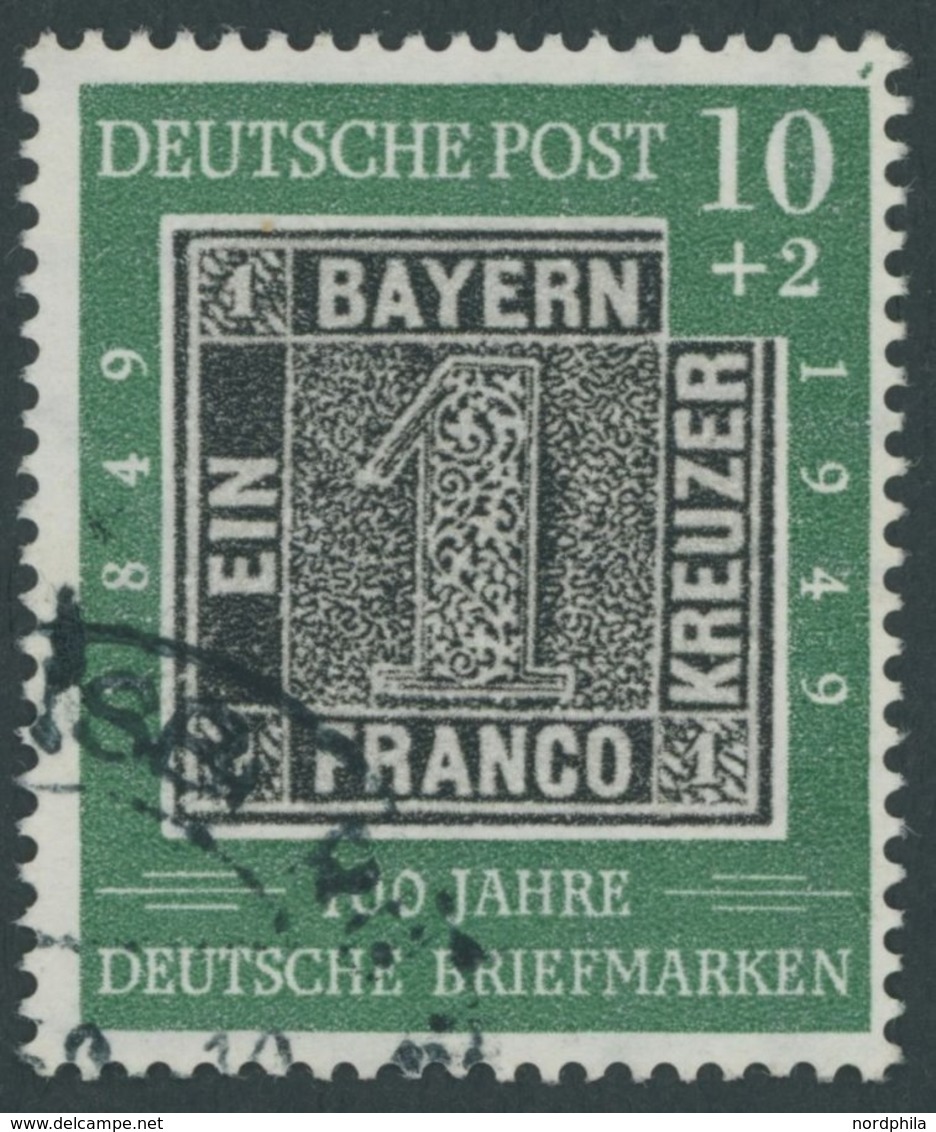 BUNDESREPUBLIK 113VI O, 1949, 10 Pf. 100 Jahre Briefmarken Mit Plattenfehler Grünes Häkchen In Der Rechten Oberen Ecke,  - Usati