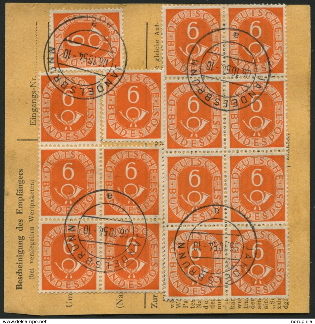 BUNDESREPUBLIK 126 BRIEF, 1954, 6 Pf. Posthorn Im Achterblock Und Fünferblock Rückseitig Mit 32 Pf. Zusatzfrankatur Auf  - Used Stamps