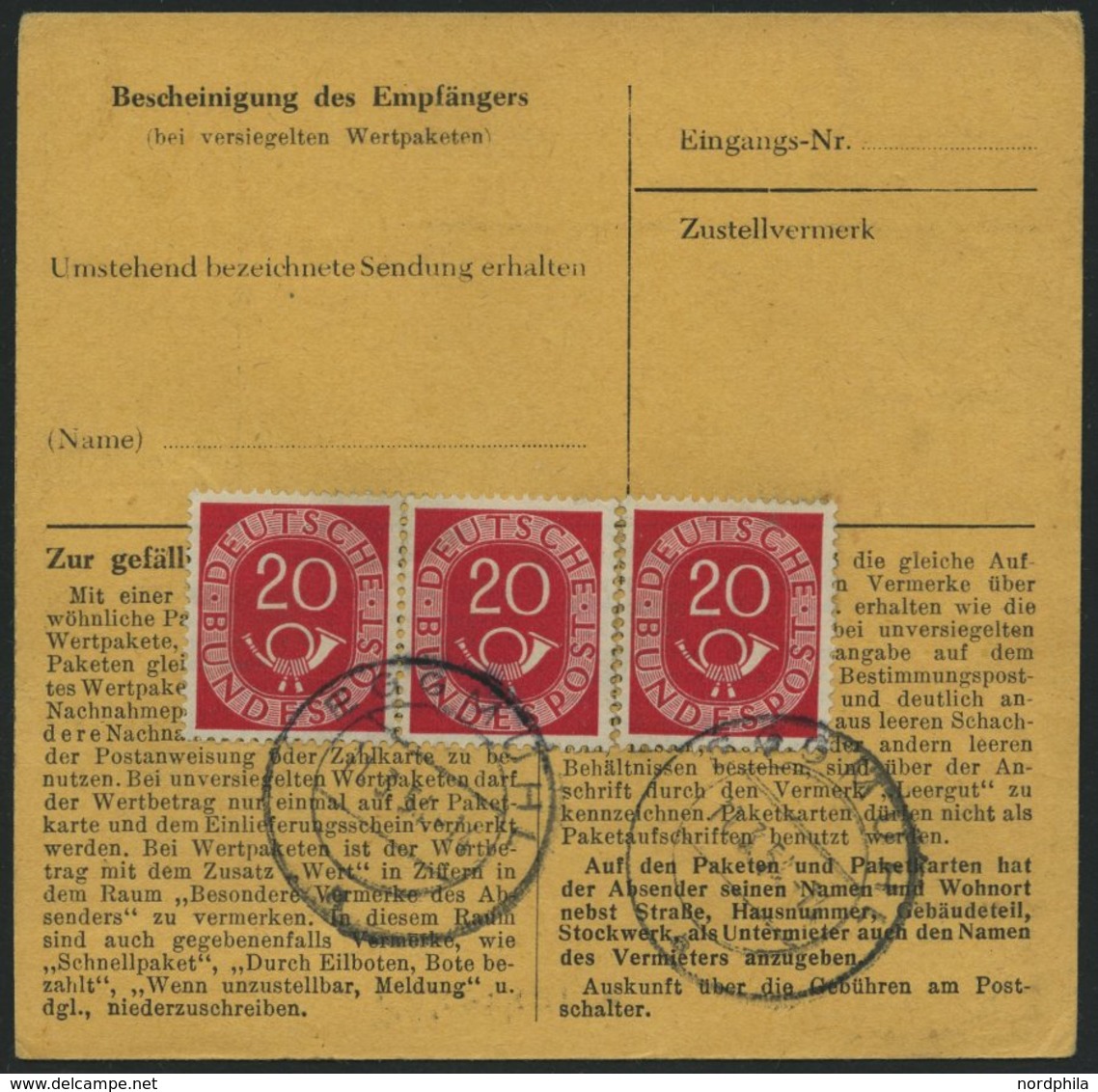 BUNDESREPUBLIK 130 Paar BRIEF, 1954, 20 Pf. Posthorn, 3x Rückseitig, Dabei Ein Waagerechtes Paar, Als Mehrfachfrankatur  - Usati