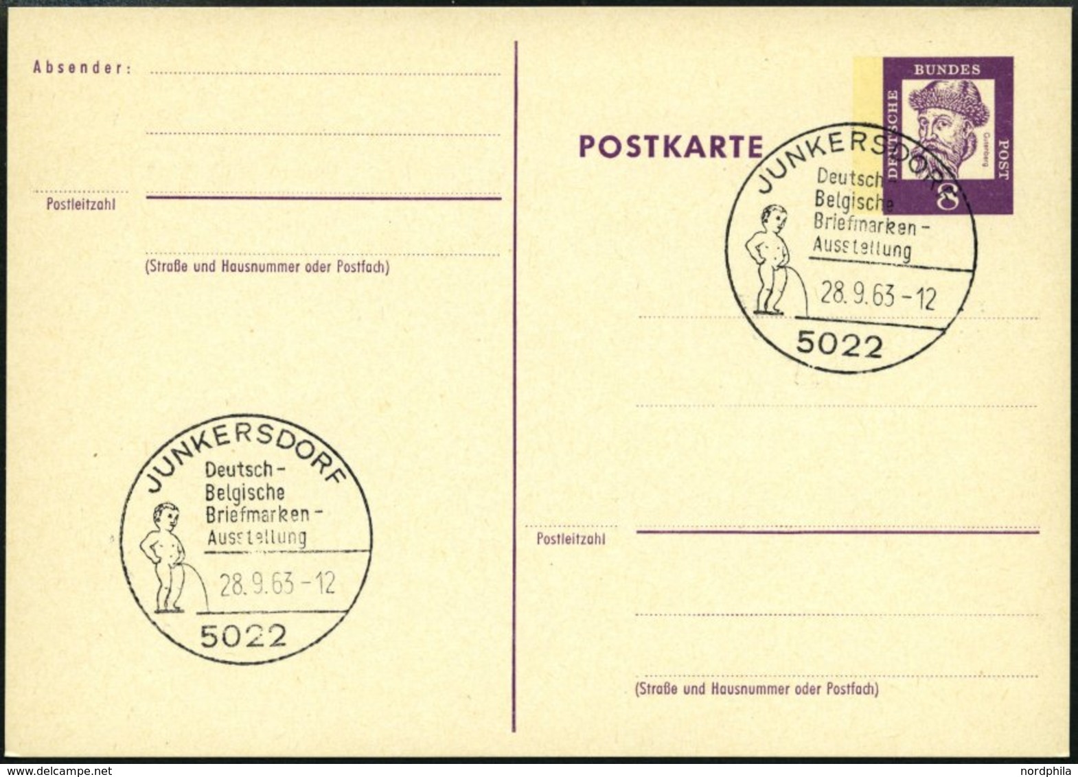 GANZSACHEN P 73 BRIEF, 1962, 8 Pf. Gutenberg, Postkarte In Grotesk-Schrift, Leer Gestempelt Mit Sonderstempel JUNKERSDOR - Other & Unclassified