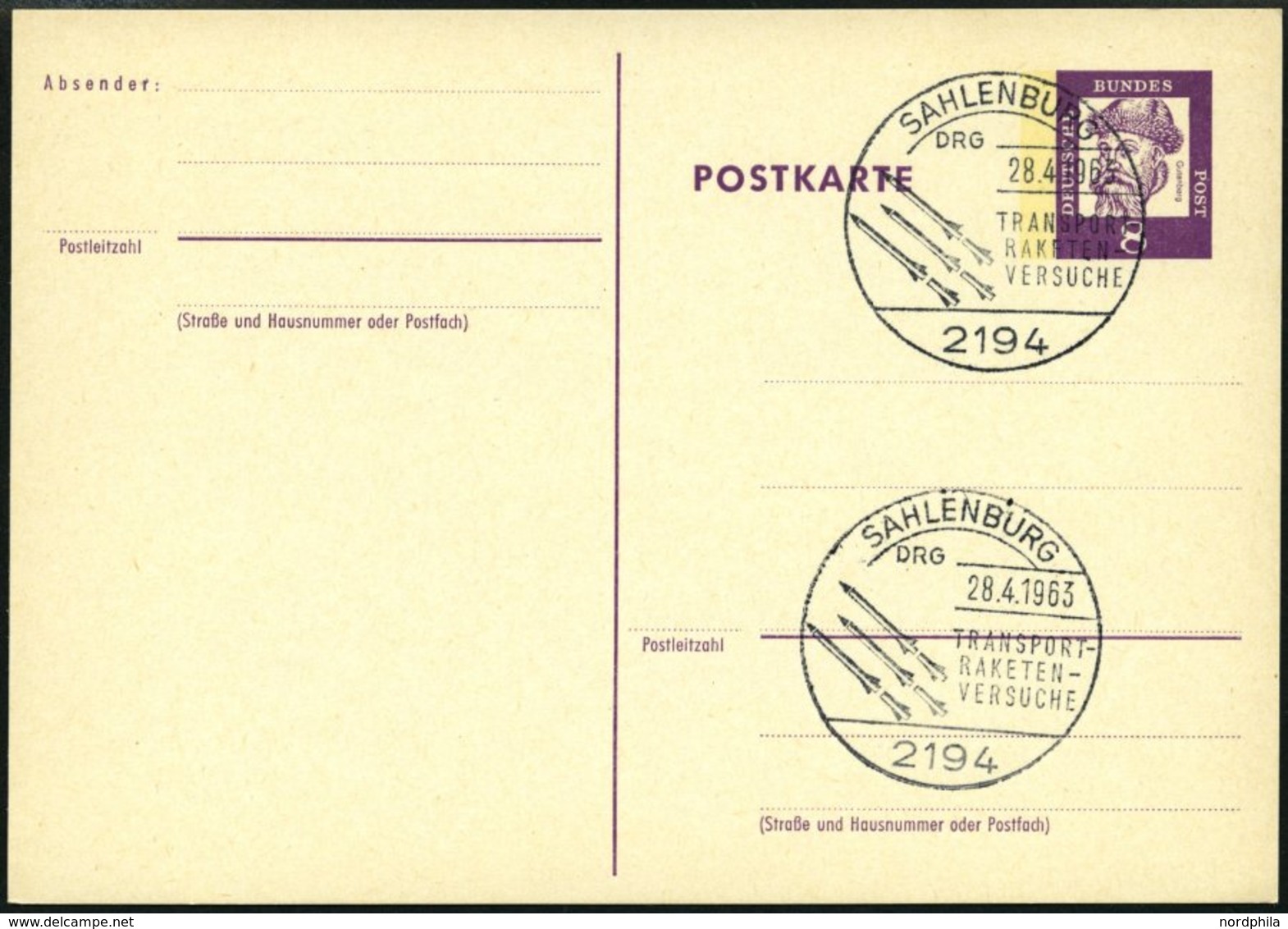 GANZSACHEN P 73 BRIEF, 1962, 8 Pf. Gutenberg, Postkarte In Grotesk-Schrift, Leer Gestempelt Mit Sonderstempel SAHLENBURG - Sonstige & Ohne Zuordnung