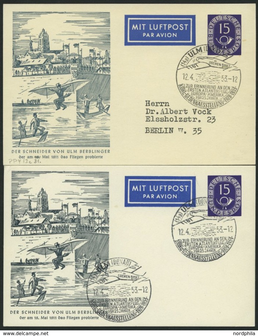 GANZSACHEN PP 4/3,3c BRIEF, 1953, Privatpostkarte 15 Pf. Posthorn, Der Schneider Von Ulm, Sonderstempel Schwarzgrau Und  - Sonstige & Ohne Zuordnung