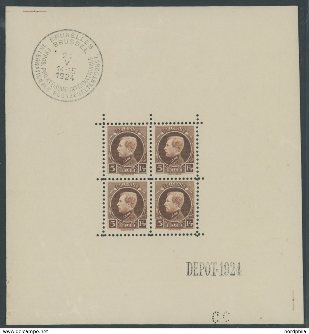 BELGIEN 186KB **, 1924, 5 Fr. Internationale Briefmarkenausstellung Im Kleinbogen (4), Pracht, Mi. 420.- - Sonstige & Ohne Zuordnung