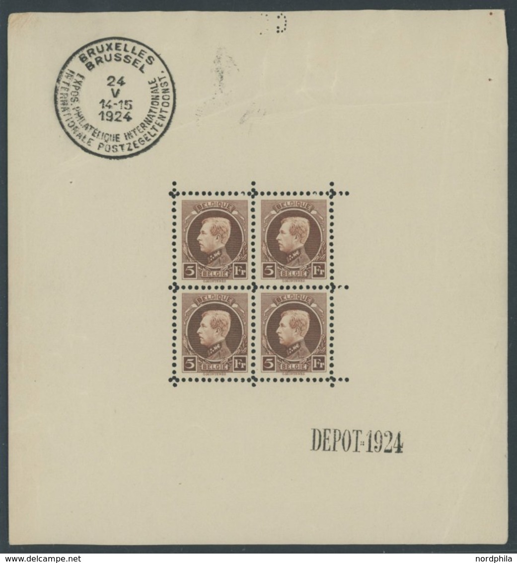 BELGIEN 186KB **, 1924, 5 Fr. Internationale Briefmarkenausstellung Im Kleinbogen (4), Leichte Randunebenheiten Sonst Pr - Sonstige & Ohne Zuordnung