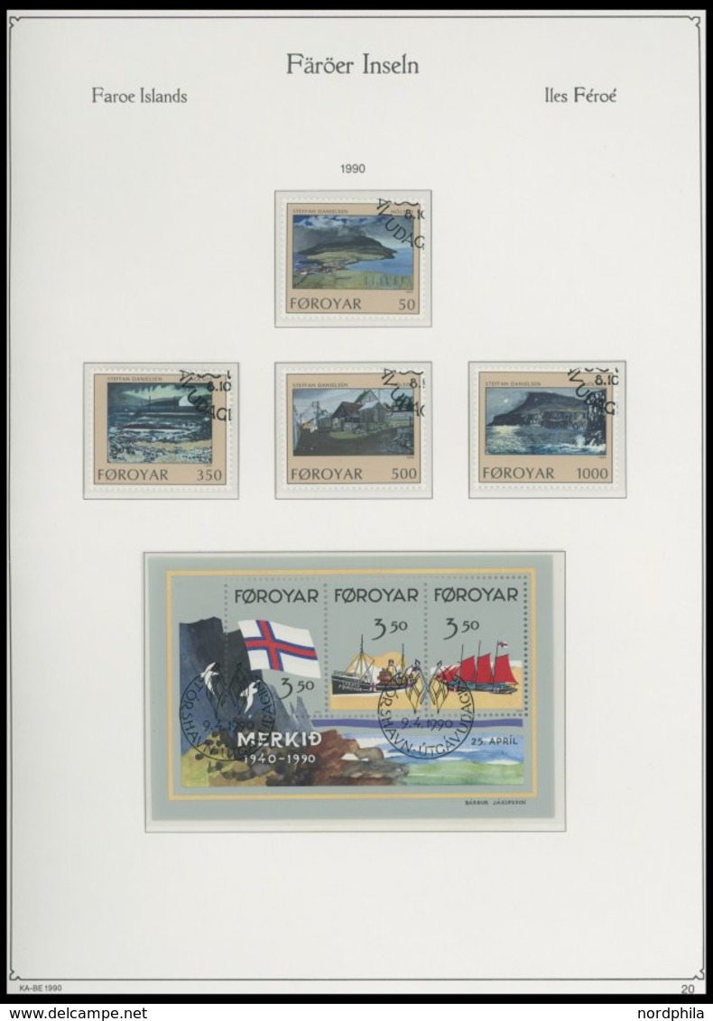 FÄRÖER O, Komplette Gestempelte Sammlung Färöer Von 1975-90 Auf KA-BE Falzlosseiten, Prachterhaltung - Färöer Inseln
